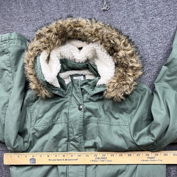 Gap Parka Womens Medium Olive Green Sherpa Faux Fur Hooded Jacket 704423-01 - Picture 11 of 16